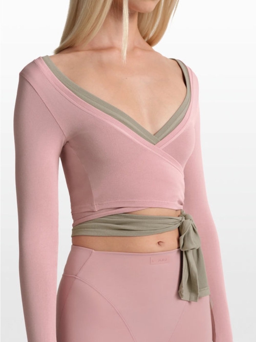 Skims x Nike Long-Sleeve Wrap Crop Top in Light Pink - Picture 2 of 3